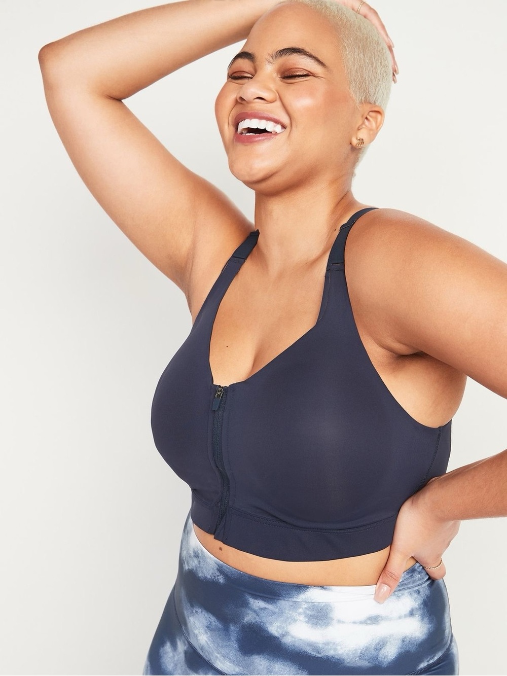 Old Navy High-Support PowerSoft Zip-Front Sports Bra 34C in navy